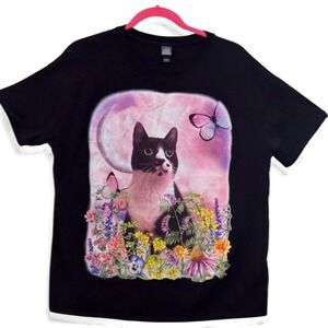 Wild Fable Cat Floral Butterfly Shirt Black Small